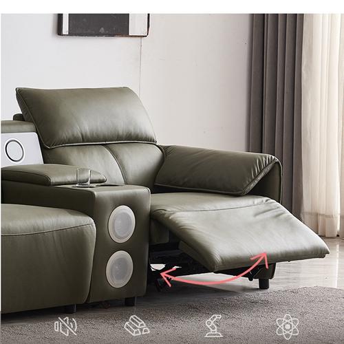 First Layer Cowhide Three-Seat Functional Dark Green Sofa Living Room Leather