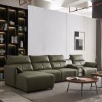 First Layer Cowhide Three-Seat Functional Dark Green Sofa Living Room Leather