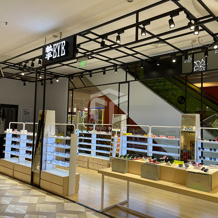 3mm Thick Wood Optical Shop Display Cabinets Showroom Luxury Style