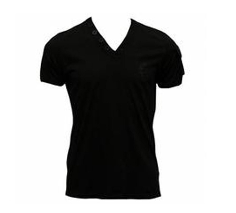 Bulk V Neck Solid Color Hemp Cotton Clothing Short Sleeve Black Slim Fit T Shirt