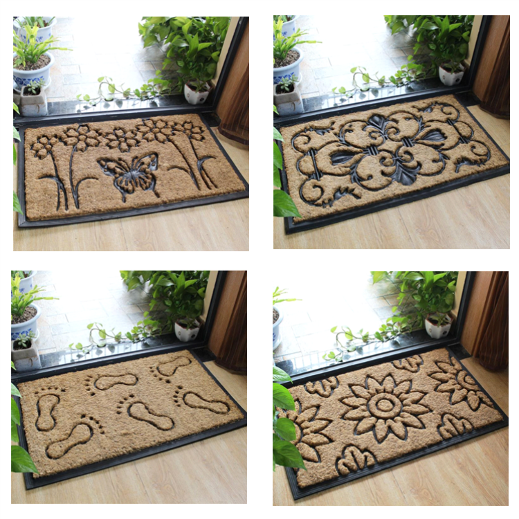 Crasscross Coco Door Mats Plain Style Shaggy Ribbed Striped Pattern