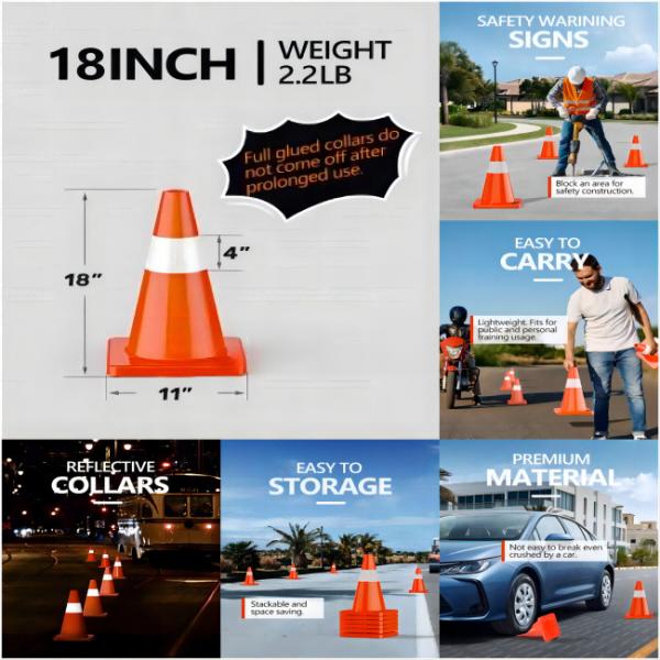 18in 28in PVC Traffic Safety Cones Safery Durable For Driveway Road Parking