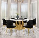 Marble Round Turntable Dining Room Table With Stainless Steel Legs