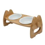 Bamboo Ceramic Bowl Cat Food Rack With Adjustable Height Double Pet Bowl Pet