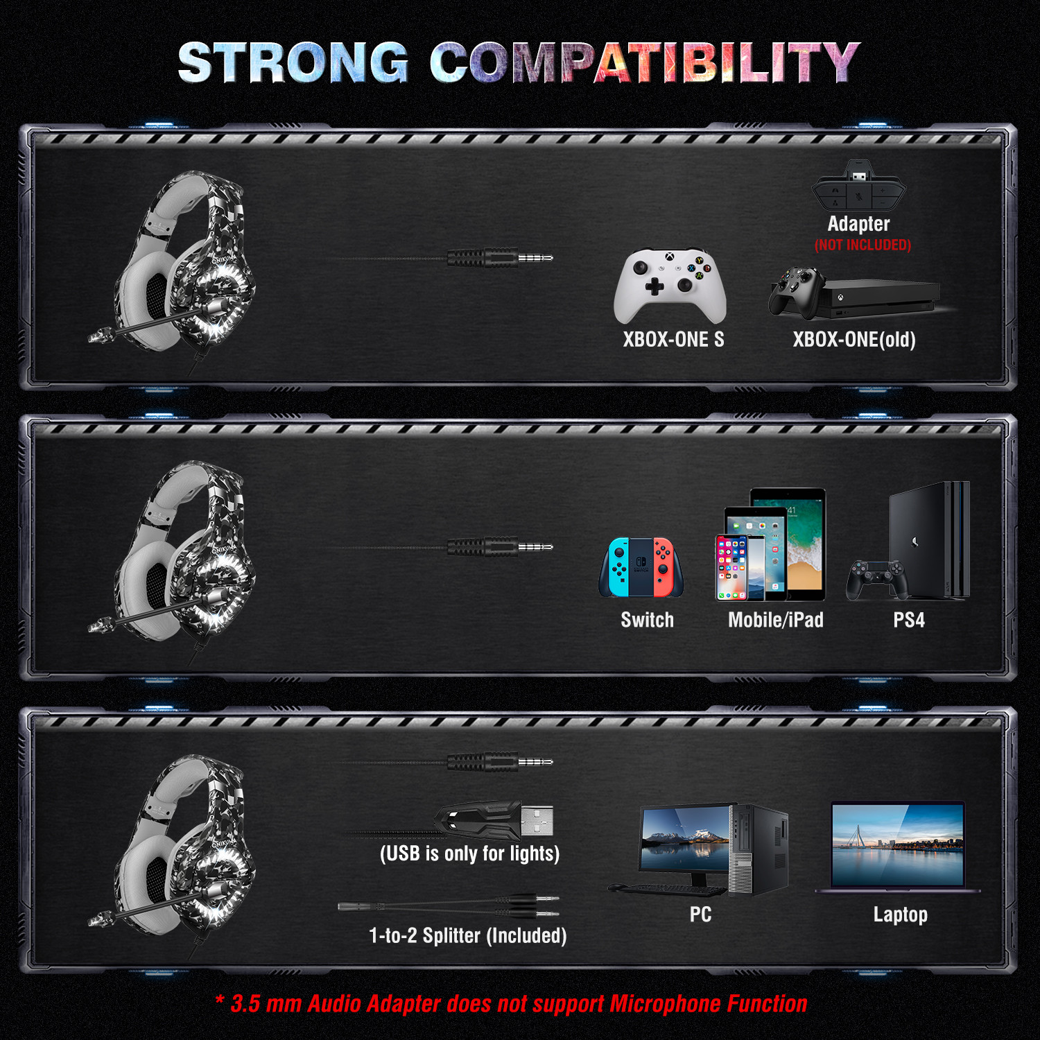 Noise Cancelling ABS PC Camouflage Gaming Headset Onikuma K1 Pro 117dB