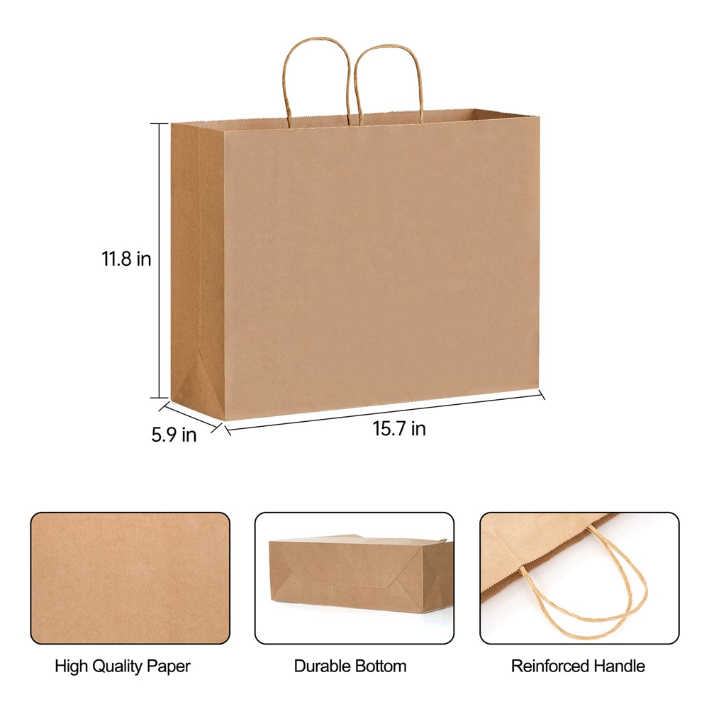 Customized Logo Extra Large Flat Bottom Kraft Paper Bag for Groceries and Clothes Sale