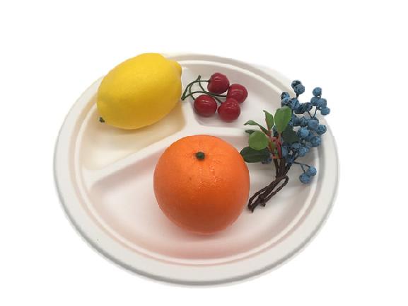 Quality 3 Compartment Round Disposable Dishes Biodegradable Sugarcane Bagasse 9inch 10inch Plates for sale