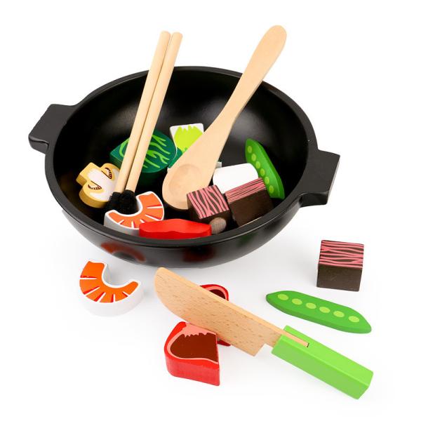 Buy cheap Vegetable Hot Pot Wok Wooden Miniature Kitchen Set Children'S Educational from wholesalers