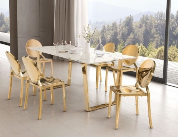 White Contemporary Marble Dining Table Counter Height Stainless Steel Metal Legs