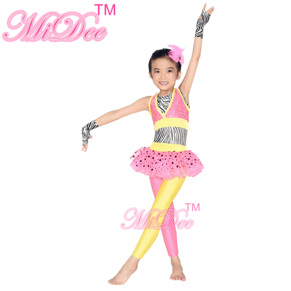 Kids Dance Clothes Polka Dots Tutu Pants Sequin Dance Dress With Zebra Leotard Under