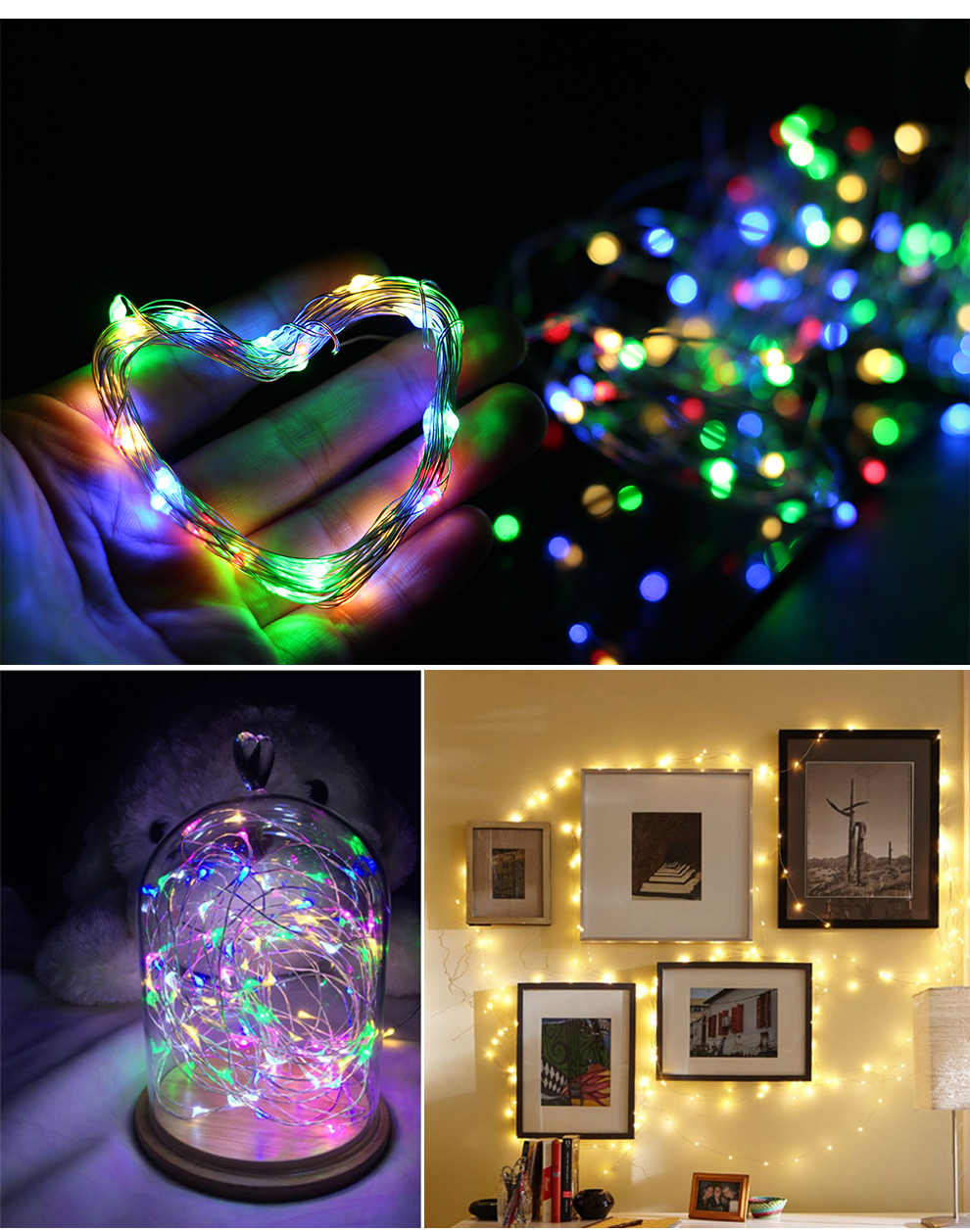 USB LED String Lights Colorful New Year Garland Copper Wire String Fairy Light for Indoor Outdoor Wedding Christmas Deco