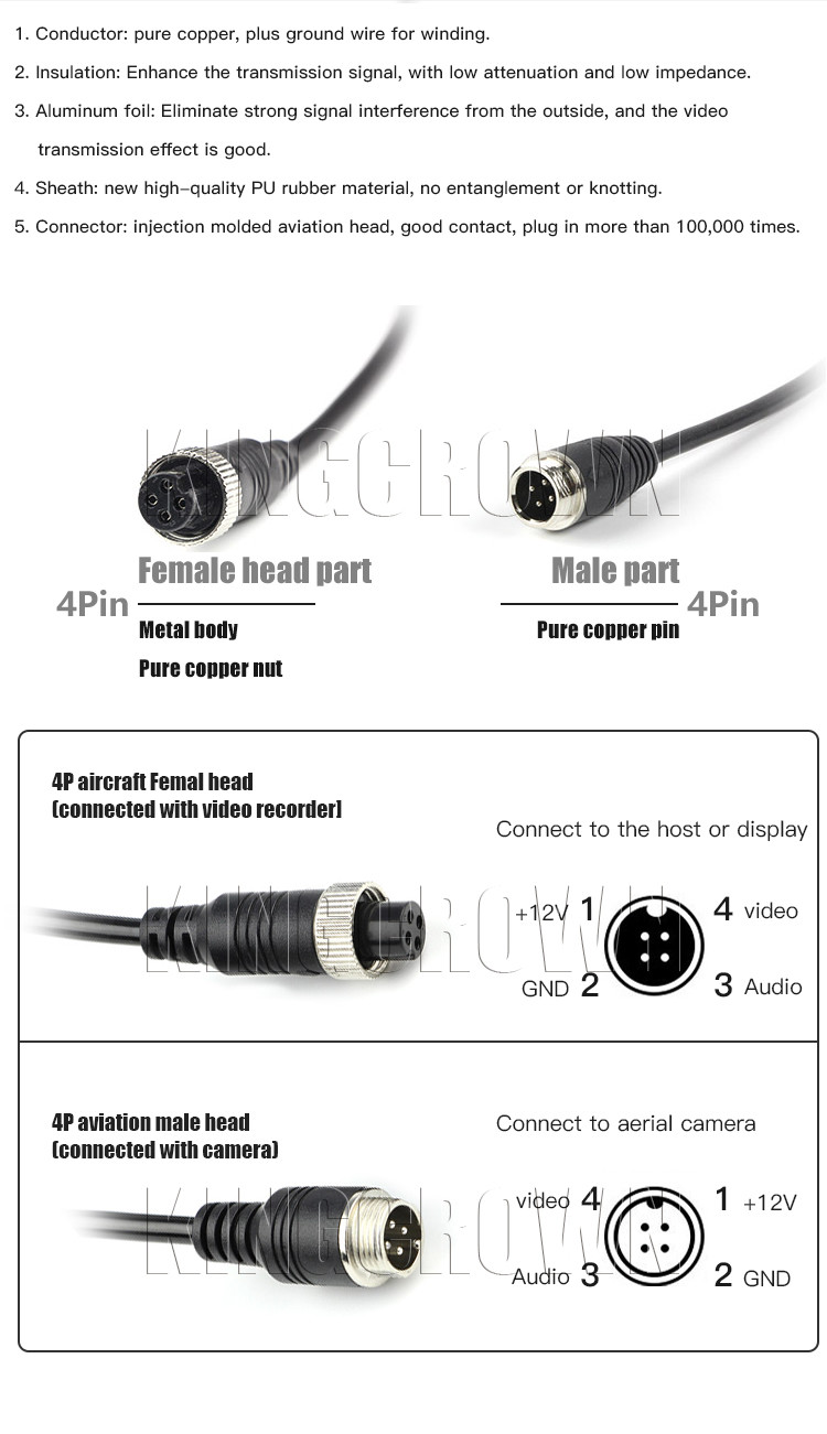 PU Backup Reversing Camera Extension Cable Monitoring Spring Line 8 Meters