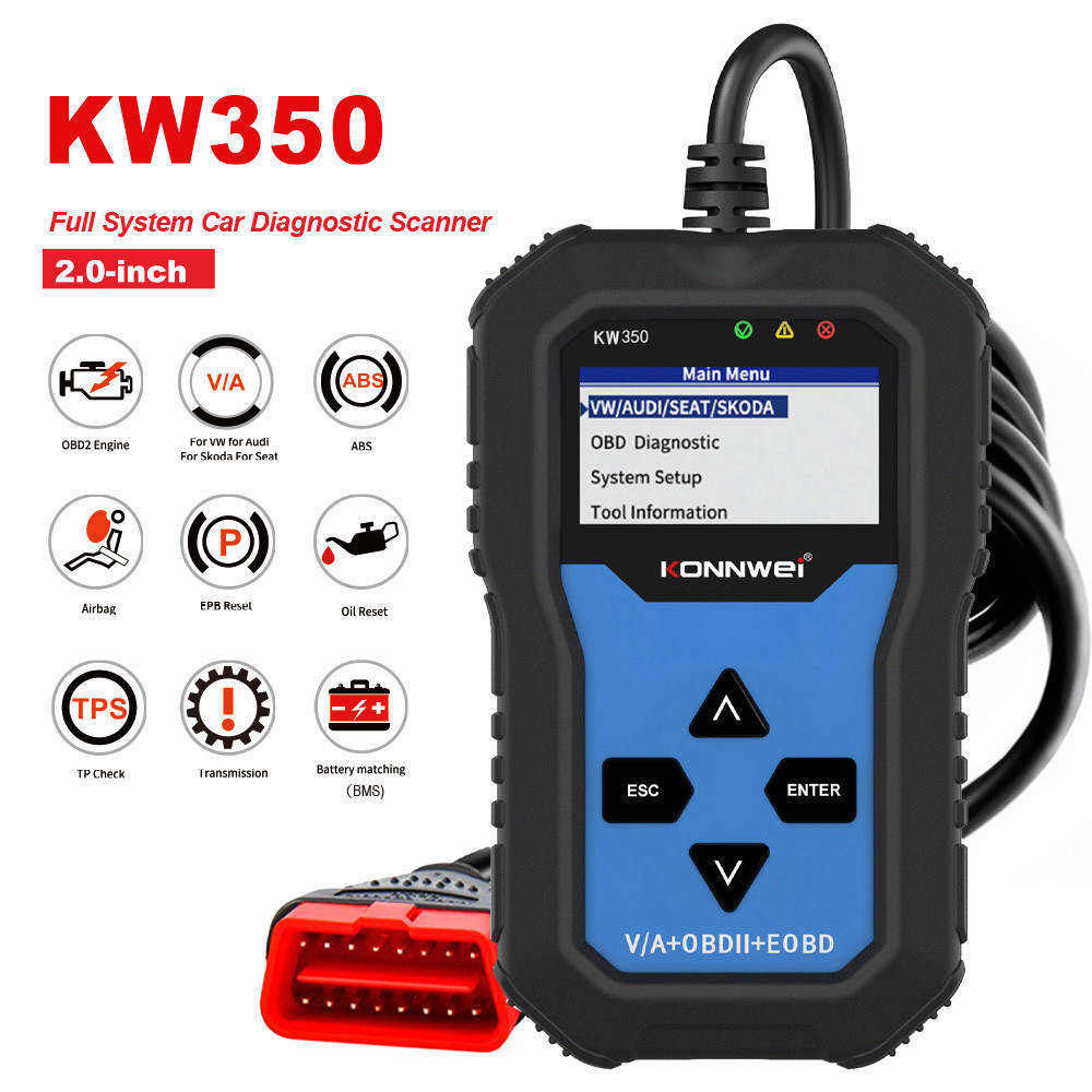 2.4 Inches ABS SRS BAT Car Diagnostic Scanner KONNWEI KW350 for VW Audi Skoda Seat