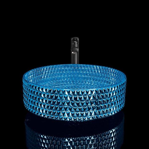 Buy cheap Electroplated Blue Modern Glass Wash Basin , Blue Glass Vessel Sink from wholesalers