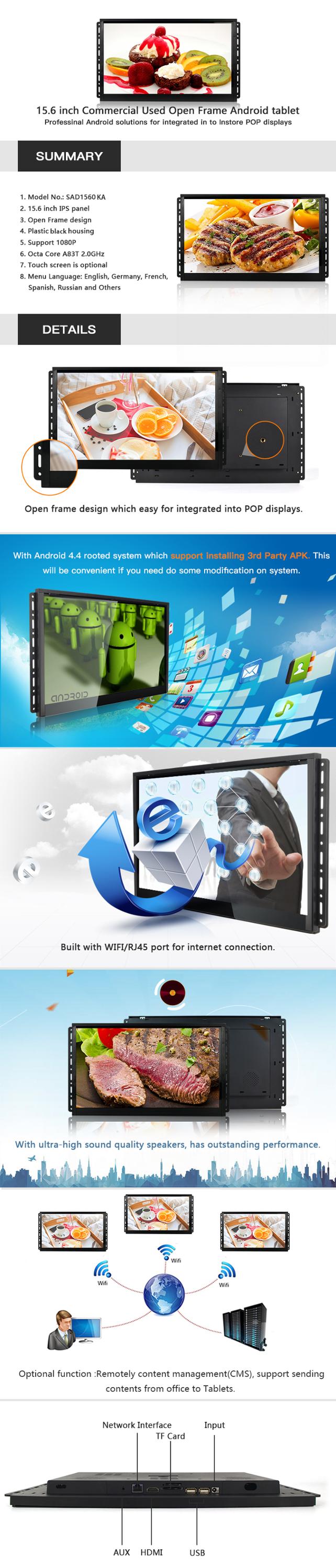 Multi Media Commercial Android Tablet 15.6 Inch With Android 4.4 Rooted System