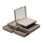 Multiple Cells Jewelry Display Plate Transparent Cover Leather Jewelry Display