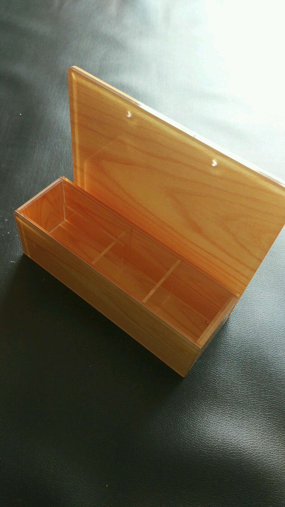 Wall Mounted Wood Grain Plexi Sign Holder Acrylic Display Stand W/ 3 Boxes Plastic Document Holder