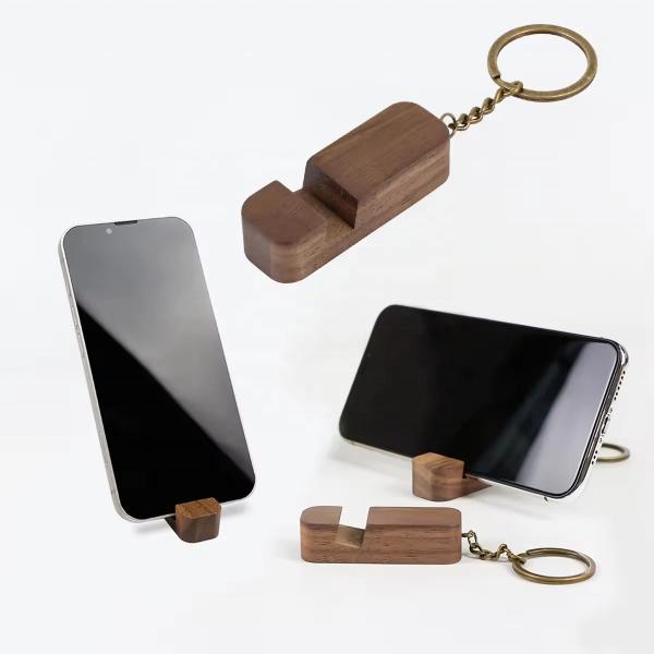 Buy cheap Walnut Wood Keychain Phone Holder Multifunctional Key Ring Gift from wholesalers