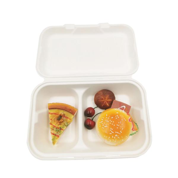 Buy cheap 2 Compart Sugarcane Fibers Clamshell Lunch Box Eco Friendly Biodegradable from wholesalers