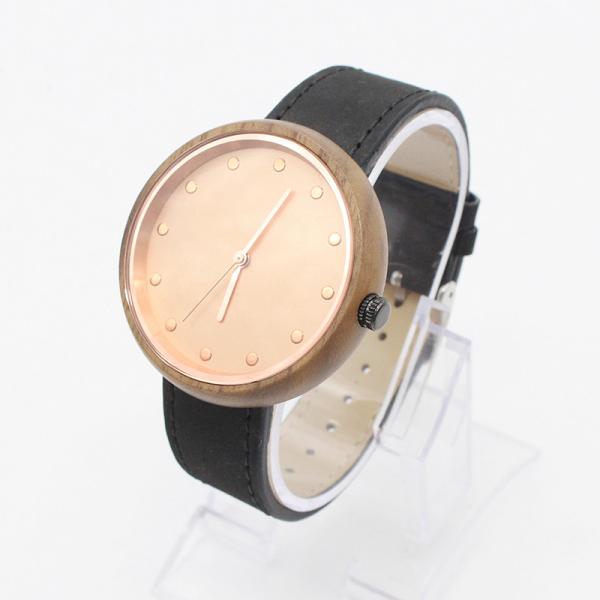 Buy cheap Round Leather Strap Watches Womens Water Resistant Quartz Wood Face from wholesalers
