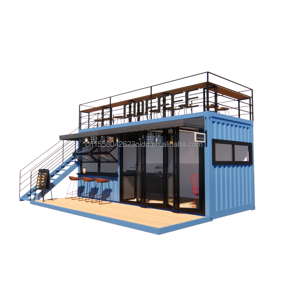 EU 20ft Food Stall Second Floor Container Coffee Shop Constructed with Galvanized Steel Square Tubes and Steel Structure