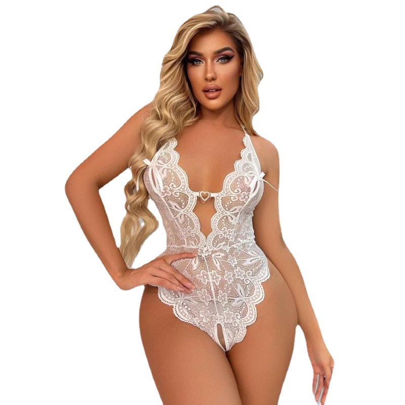 Backless Hollow Out Bodysuit Deep V Neck Transparent Underwear