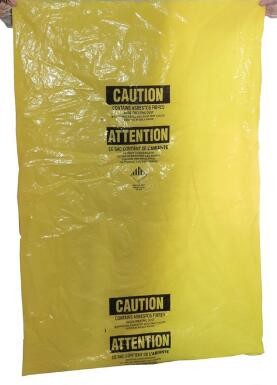 Asbestos Removal, disposable plastic yellow poly asbestos warning printed burial bags, Asbestos clear plastic packing ju