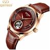 Buy cheap KINYUED genuine leather tourbillon mens automatic watch skeleton mechanical watch men wristwatch from wholesalers