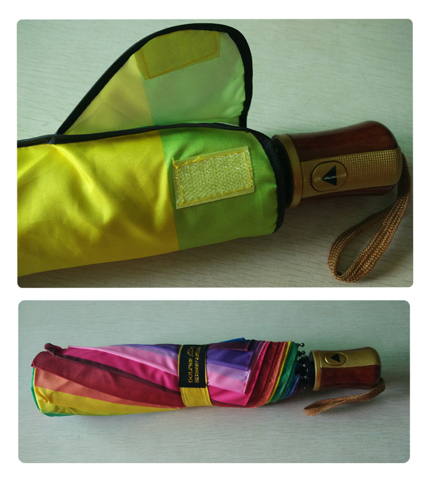 Windproof Rainbow Two Folding Umbrella With 8mm Metal Shaft