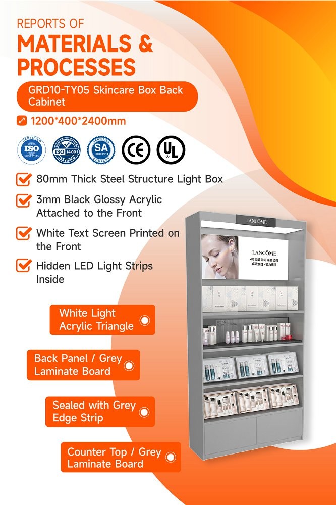 GDR10-TY05 Retail Store Display with LED Light Strips and Grey Edge Strip for Cosmetics Retail Stores
