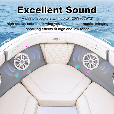 White 6.5 inch 2 Way Boat Stereo Speaker 120W Output Power for Marine Boats ATV UTV SxS