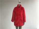 Medium Length Girls Faux Fur Coat Red Color With Reverse Collar TW78516