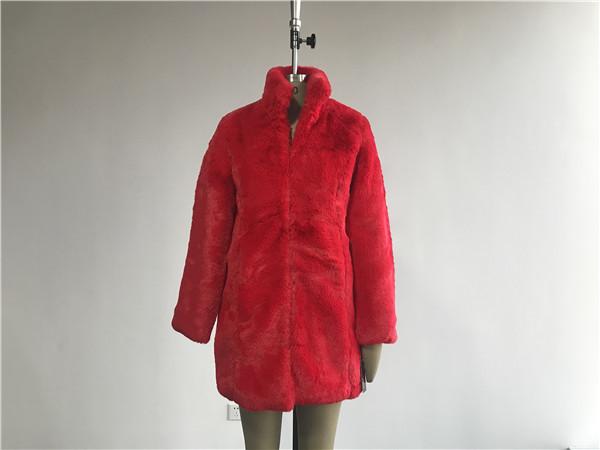 Buy cheap Medium Length Girls Faux Fur Coat Red Color With Reverse Collar TW78516 from wholesalers