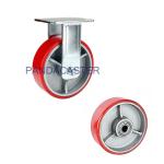 Rigid Fixed Heavy Duty Casters Wheels Red 6 Inch Polyurethane Wheels