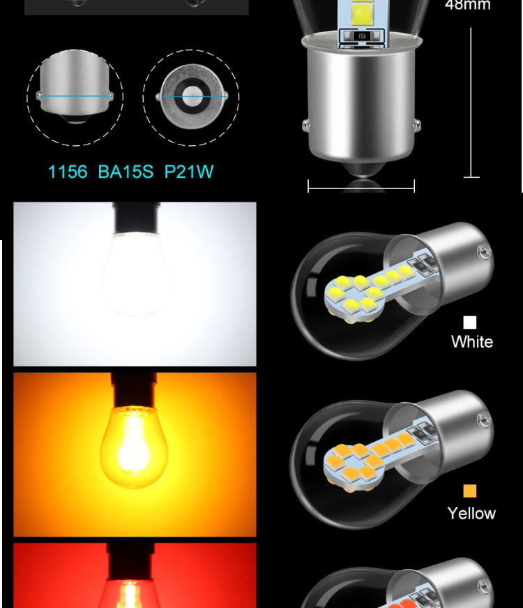 1156 BA15S LED 1157 BAY15D LED Brake Turn Signal Lights Single / Dual Contact Bayonet
