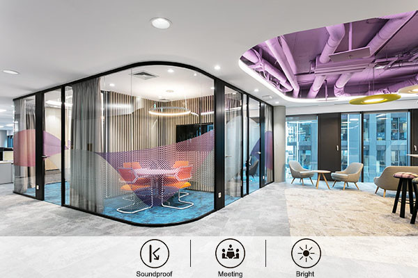 Office Building sound proof wall tempered glass partition customized size