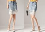 Lace Hem Women Patch Pocket Rips Denim Short Skirt