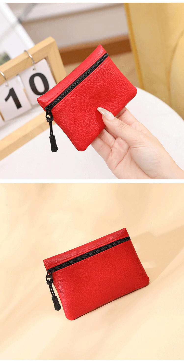 2024 New lychee pattern zipper coin purse solid color PU soft leather women coin card bag