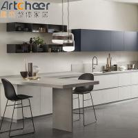 Buy cheap Handless Kitchen Cabinet Set Modern With Marble Countertop And Island Dining Table product