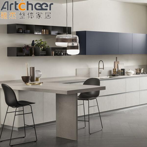 Buy cheap Handless Kitchen Cabinet Set Modern With Marble Countertop And Island Dining Table from wholesalers