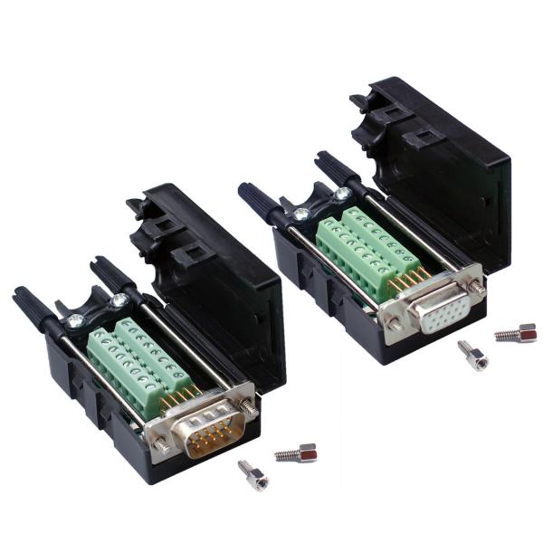DB15 D Sub 15 Pin VGA ( 3+9 ) Three Row Male Female Connectors to Terminal