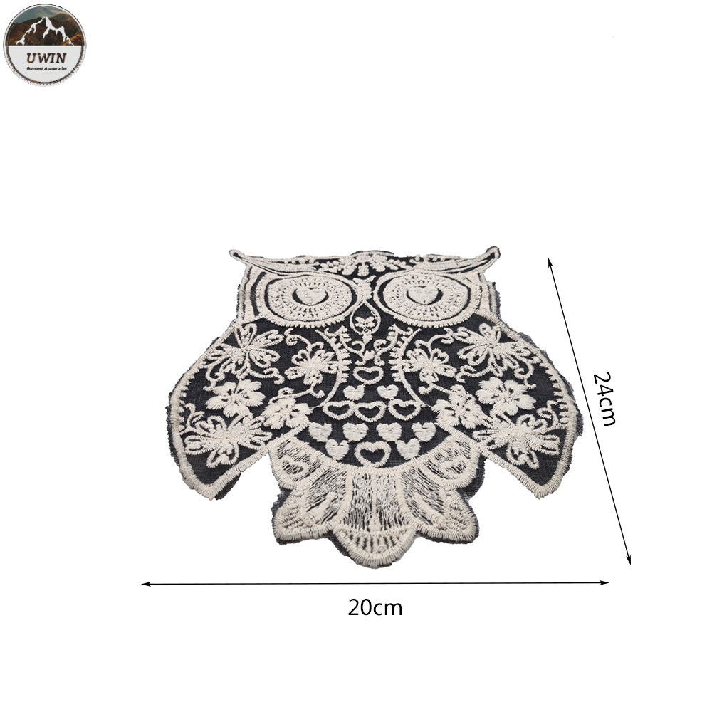 Sequin Lace 3D Owl Iron On Patch , Cat Embroidered Iron On Appliques Handmade