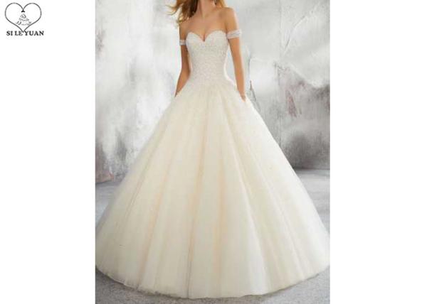 Buy cheap Sexy Ivory Ball Gown Wedding Dress Off Shoulder Short Sleeve Heavy Beading from wholesalers