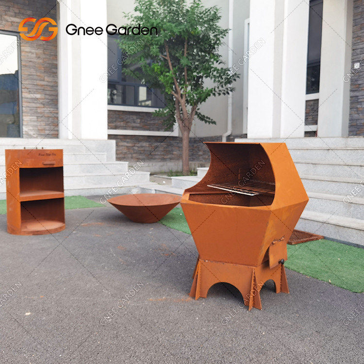 Corten Steel Outdoor Cooking Charcoal Grills Barbecue Stove Camping Fire Pit Grill