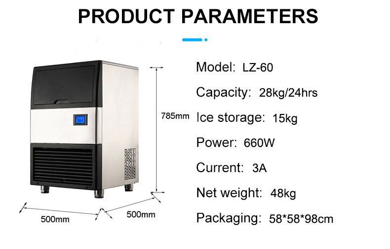 Electric current 3A 28kg 24Hours LZ-60 Clear Ice Machine Manufacture Design Ice Cylinder Ice Maker