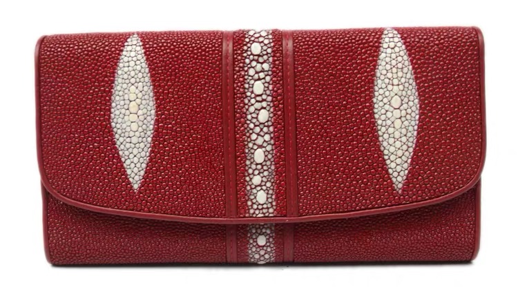 Stingray Skin Unisex Men Long Trifold Wallet Large Male Card Holders Genuine Leather Deep Blue Female Large Clutch Purse