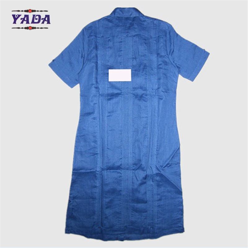 Front button blue linen short sleeve designs casual long slim sexy girl dress for fat women