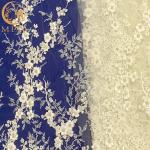 White 3D Applique Embroidery Beaded Lace Fabric For Bridal Dress