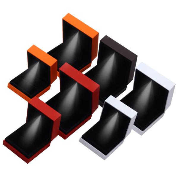 Buy cheap 9*9*3.5cm Jewelry Box Organizer with Logo Baked Lacquered Black Rimmed LED Ring Box from wholesalers