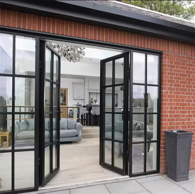 10 Sealing Layers Skate Exterior French Thermal Break Casement Doors with Aluminum Frame